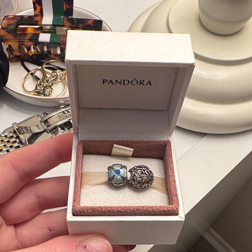 Pandora Silver and Green Charm Set